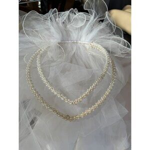 Vintage Lace Bridal Veil With Wired Hem & Pearl Headband